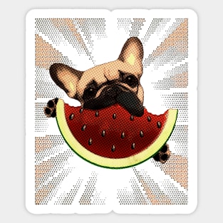 French bulldog and Watermelon, summer with frenchie, 80 s, 70 s, typography, old school, cool, bright Sticker